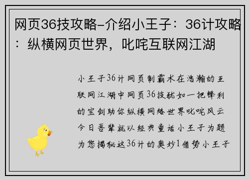 网页36技攻略-介绍小王子：36计攻略：纵横网页世界，叱咤互联网江湖